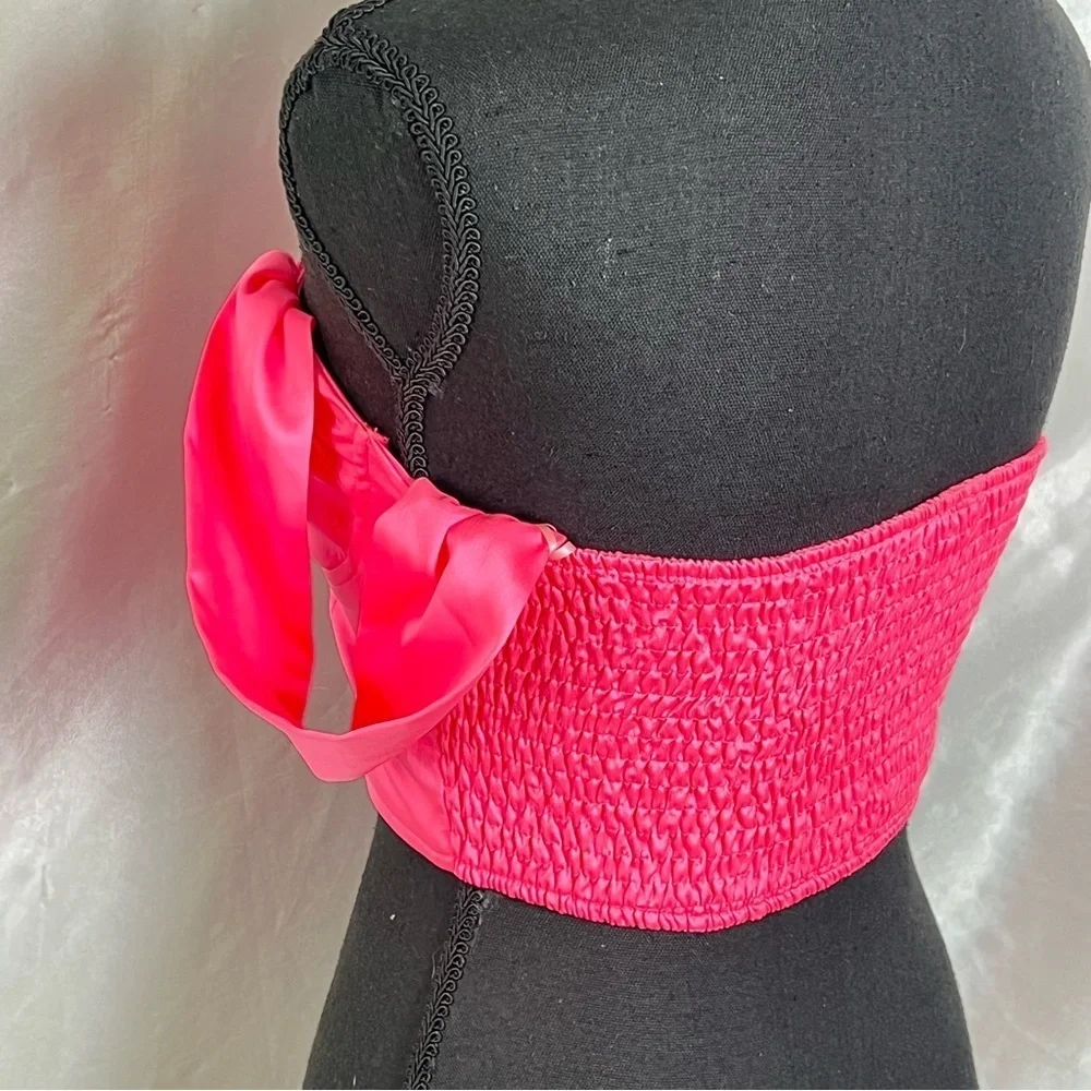 Superdown Neon Pink Off-Shoulder Satin Crop Top | XS | Y2K Party Vibes - Picture 4 of 7